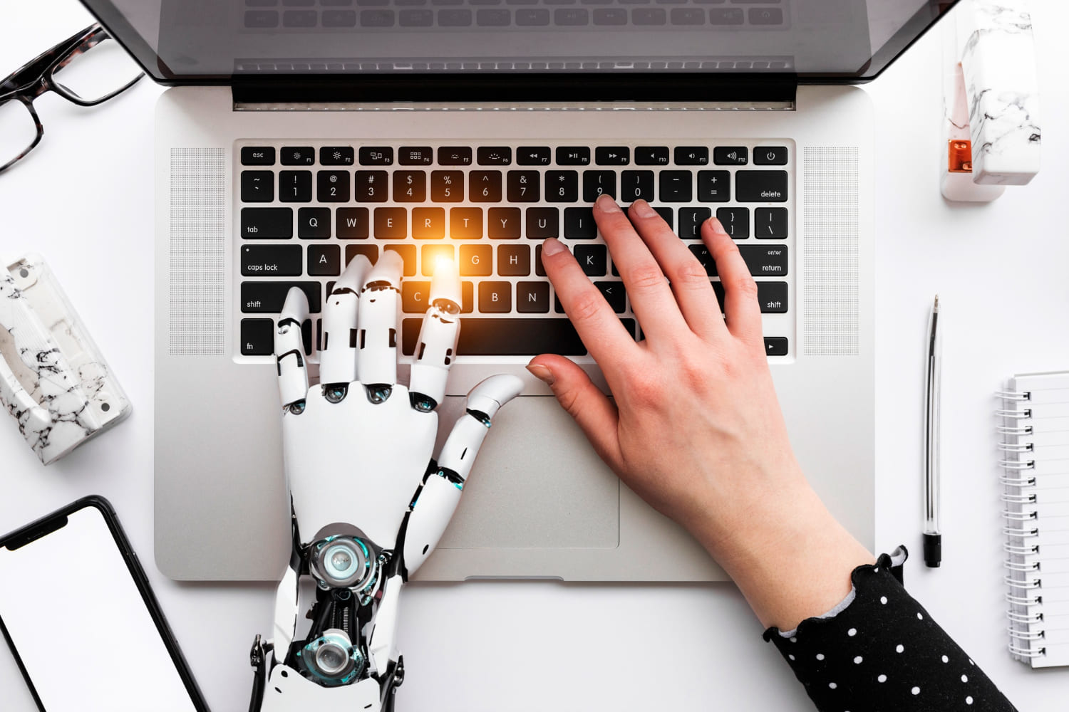 Human and AI typing together for SEO content planning